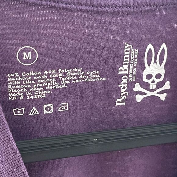 Psycho Bunny Purple V-Neck Men's Tee - Picture 3 of 5